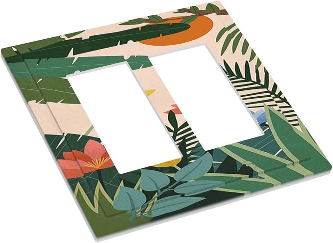 Decorative Outlet Covers Boho Tropical Plant Floral Pattern 2 Gang Double GFCI - Image 3