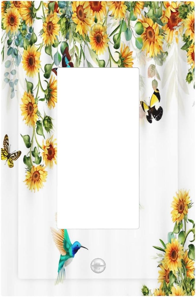 Yellow Sunflower Blue Hummingbird Butterfly Single Rocker Light Switch Cover by Spshian