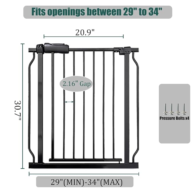 29-34 Inch Baby & Dog Gate, Pressure Mounted Auto Close, Walk Through Safety - Image 2
