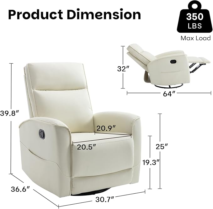 CANMOV Rocker Recliner Chair, 360°Swivel Nursery Glider Recliner, Manual - Image 2