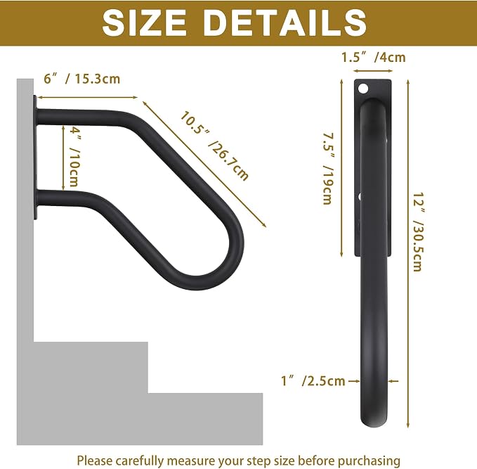 Hand Rails for Indoor Outdoor Steps, Wall Mount Non-Slip U-Shape Stair Railing - Image 4