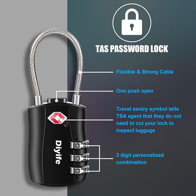 TSA Luggage Locks, Diyife TSA Approved Luggage Lock 3-Digit Re-settable - Image 6