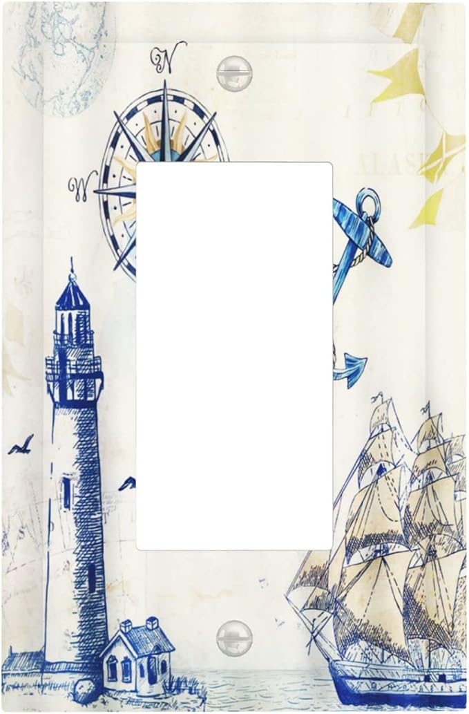 Nautical Sailboat Lighthouse Compass Anchor Single Rocker Light Switch Cover 1 by Spshian