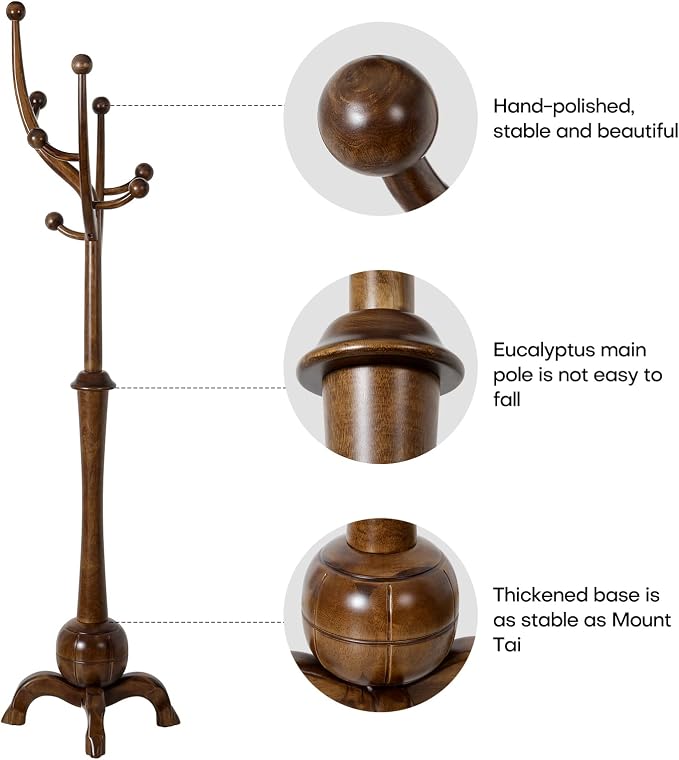 Coat Rack Freestanding Wood Coat Tree Rack - Image 6