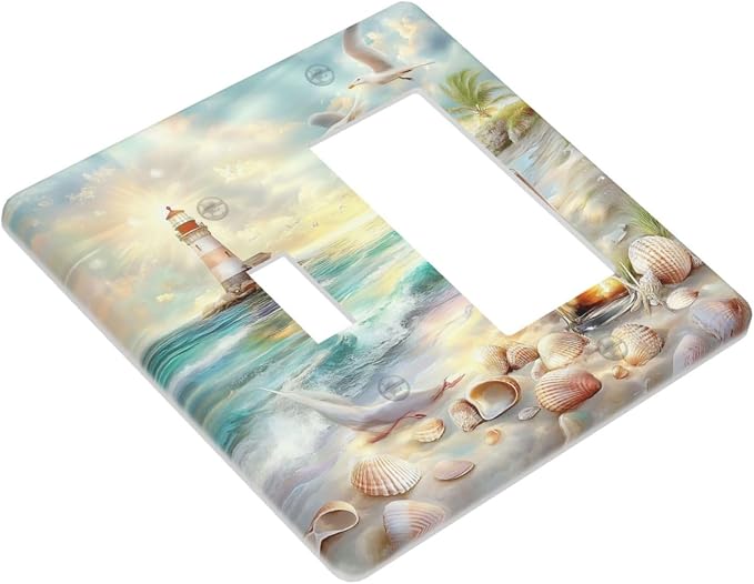 Outlet Covers Beach Ocean Lighthouse Seashells 1 Toggle 1 Rocker Combination - Image 3