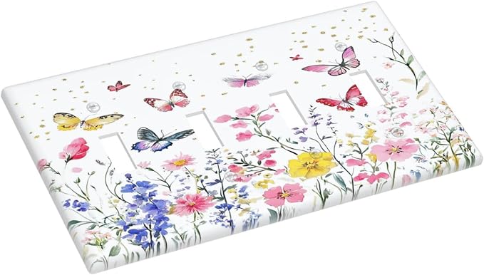 Light Switch Covers Watercolor Floral Butterfly Colorful Wildflower Quad Toggle - Image 3