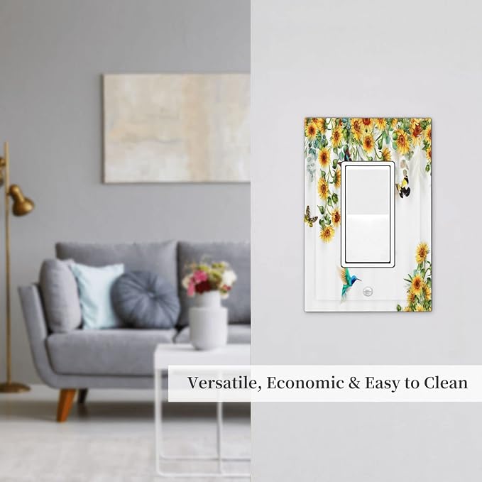 Yellow Sunflower Blue Hummingbird Butterfly Single Rocker Light Switch Cover - Image 7