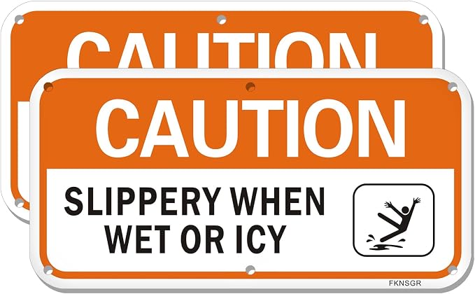 Caution Slippery When Wet or Icy Sign 2 Pack, 12 x 6 inches Rust Free .040 by Unknown