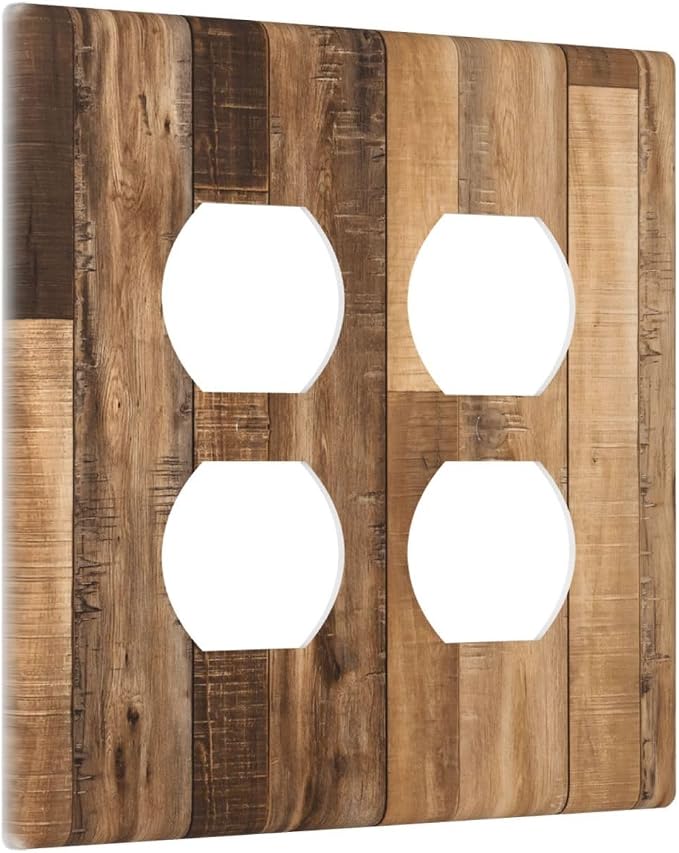 Rustic Brown Wood Splicing Vintage Dark Oak Print Outlet Covers 2 Gang Double - Image 2