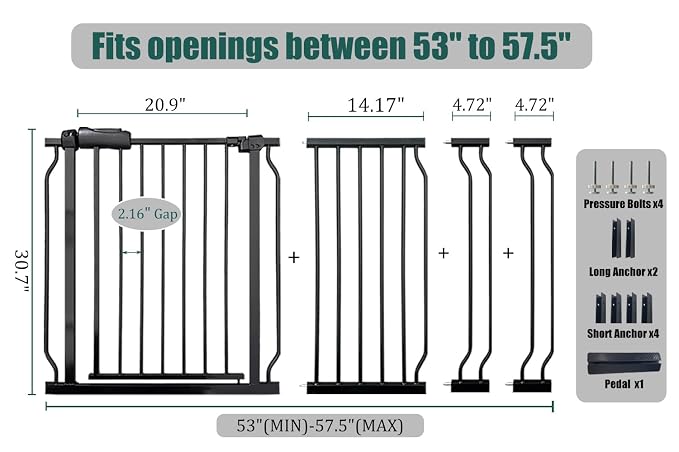53-57.5 Inch Extra Wide Baby Gate, Auto Close Pet Gate, Pressure Mounted No - Image 2