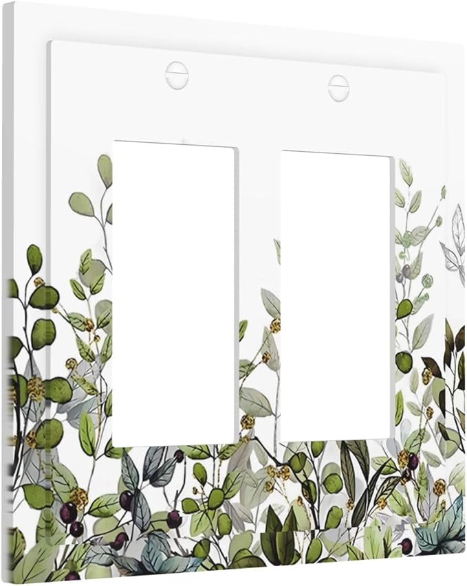 Watercolor Green Eucalyptus Leaves Plants Fruit Decorative Outlet Covers 2 Gang - Image 2