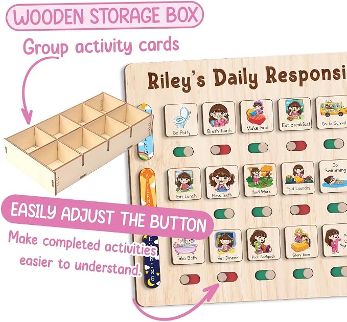 Wooden Chore Chart for Kids Visual Schedule, Routine Chart for Kids, Morning - Image 4