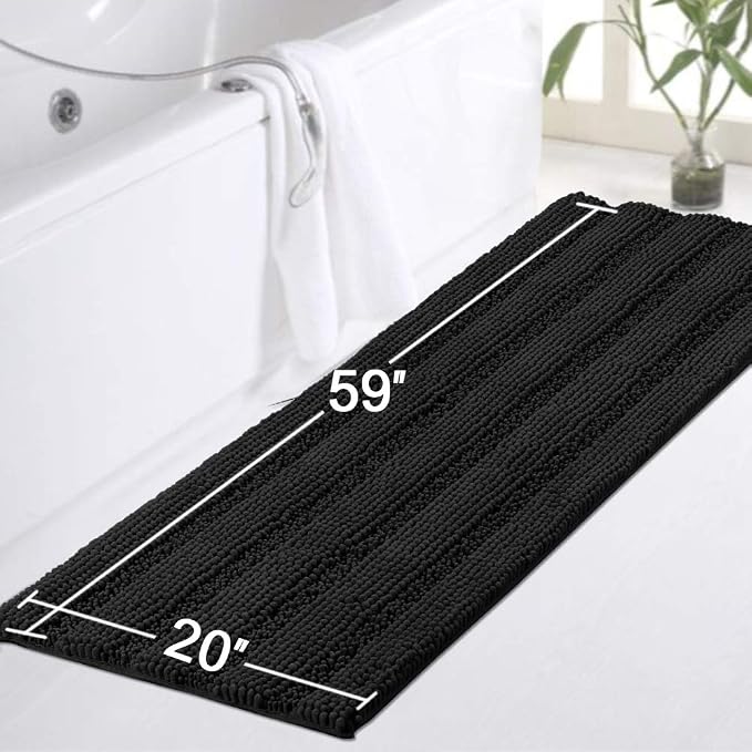 Turquoize Luxurious Non-Slip Shaggy Chenille Kitchen Runner Black Kitchen Rug - Image 2