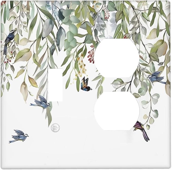 Green Leaf Eucalyptus Leaves Floral Bird Butterfly Wallplates 1 Toggle 1 Duplex by Unknown