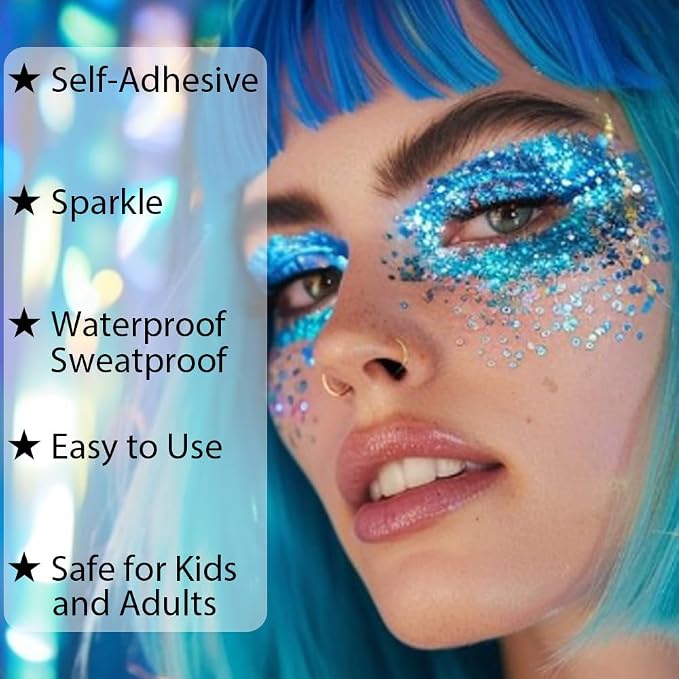 Mysense Royal Blue Body Glitter Gel, Singer Concerts Face Hair Glitter Makeup - Image 3