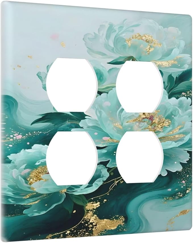 Decorative Switch Plate Covers Gold Green Floral Gilt Marble Flower 2 Gang - Image 2