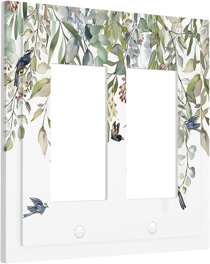 Green Leaf Eucalyptus Leaves Floral Bird Butterfly Decorative Outlet Covers 2 - Image 2