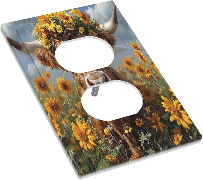 Outlet Covers Vintage Sunflower Highland Cow Rustic Art 1 Gang Duplex Wall - Image 3