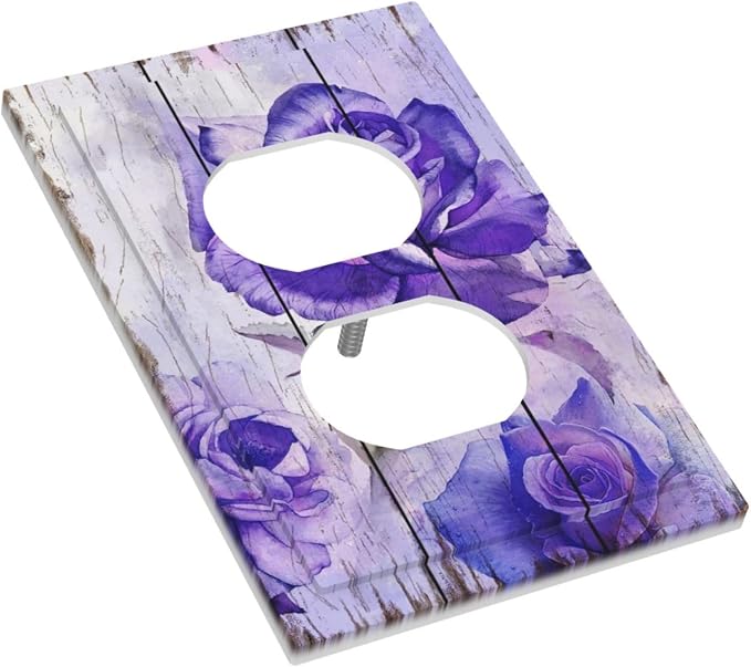 Outlet Covers Purple Rose Flower Rustic Wood Plank 1 Gang Duplex Light Switch - Image 3