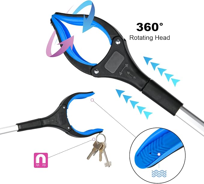 6-Pack 32" Grabber Reacher Tool, 360° Rotating Head, Wide Jaw, Foldable Reacher - Image 4