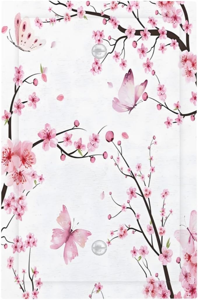 Cherry Floral Watercolor Pink Flowers Butterfly Light Switch Cover Plate 1 Gang by Unknown