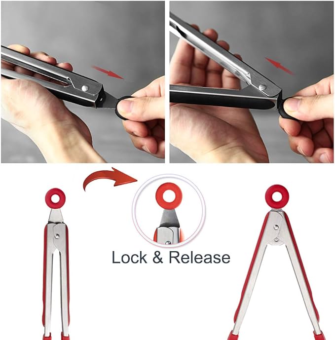 Cooking Tongs 9 inches and 12 inches Stainless Steel Kitchen Silicone Serving - Image 4