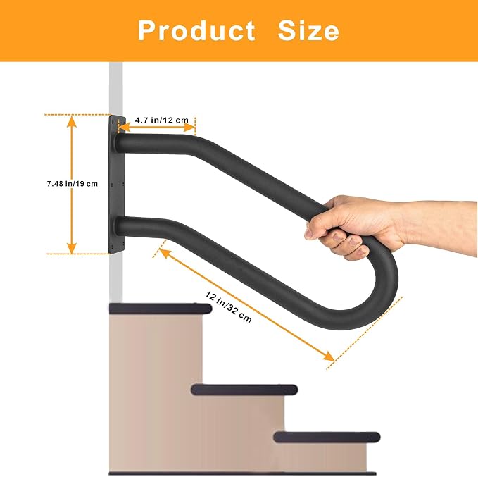 2 Pcs Handrails for Outdoor Steps Stair Railing Indoor, Handrail for 1-3 Steps - Image 2