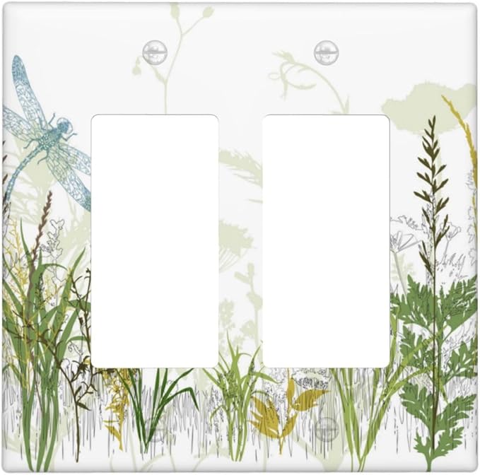Wild Flower Dragonfly 2 Gang Rocker Light Switch Cover Plates Decorative by OHZOLLAN