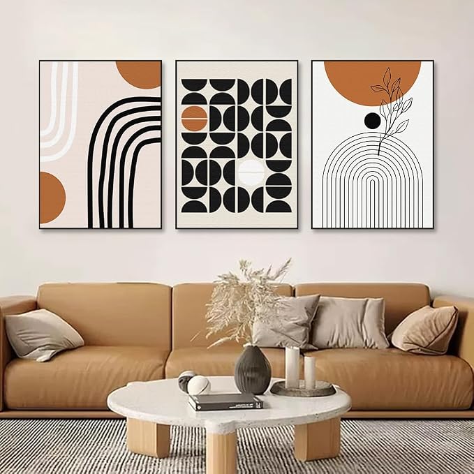 QKF Minimalist Canvas Wall Art Boho Black Brown Beige Line Geometric Abstract by QKF