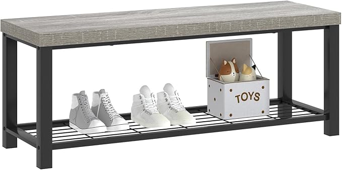 FOLUBAN Entryway Bench, Rustic Wood and Metal Shoe Storage Bench - Image 8