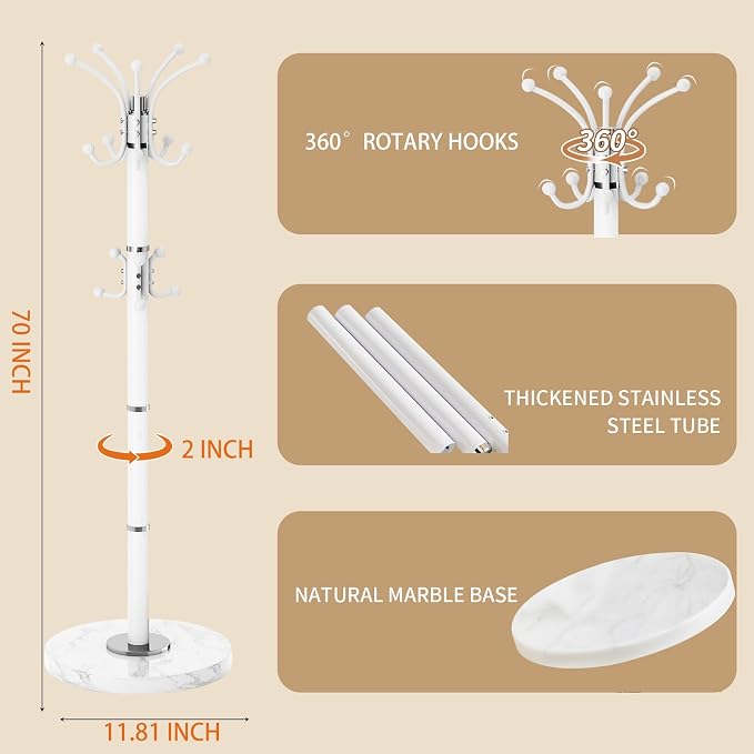 Metal Heavy Duty Coat Rack Stand, Modern 360° Roraty Freestanding Coat Rack - Image 3