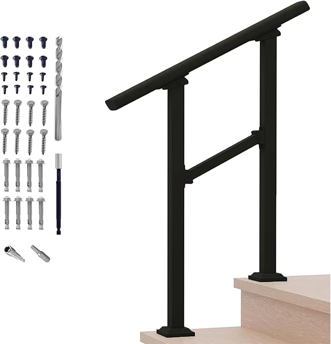 Hand Rails for Outdoor Steps, 2 Step Stair Handrail & Indoor Stair Railing by MettyMetal