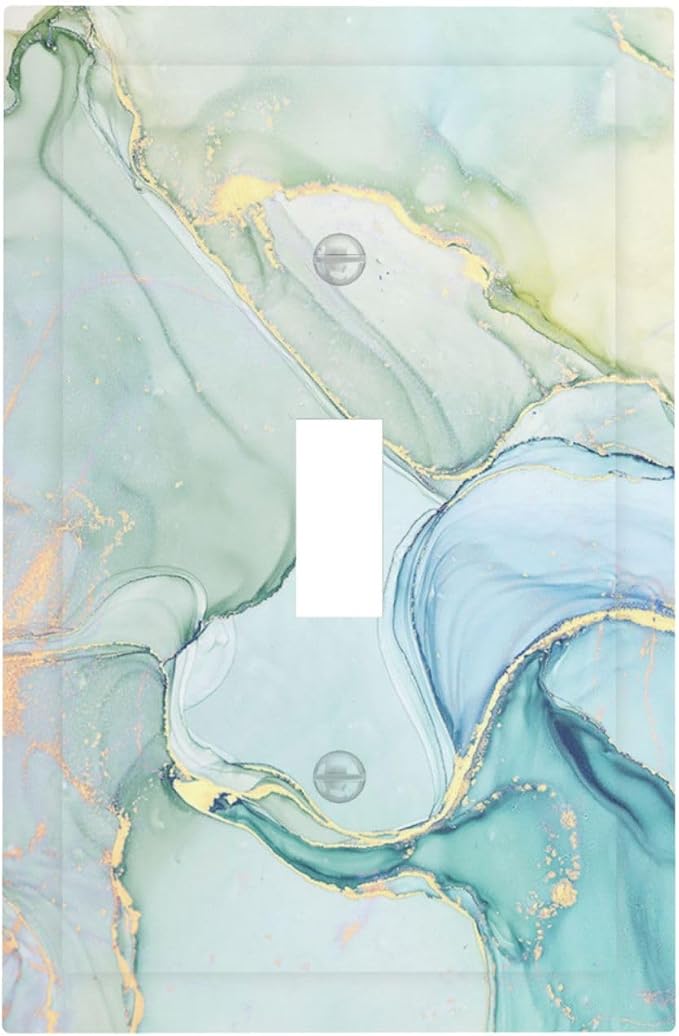 Decorative Light Switch Cover Teal Gold Marbling Turquoise 1 Gang Single Toggle by Everyswitchisastoryswitch