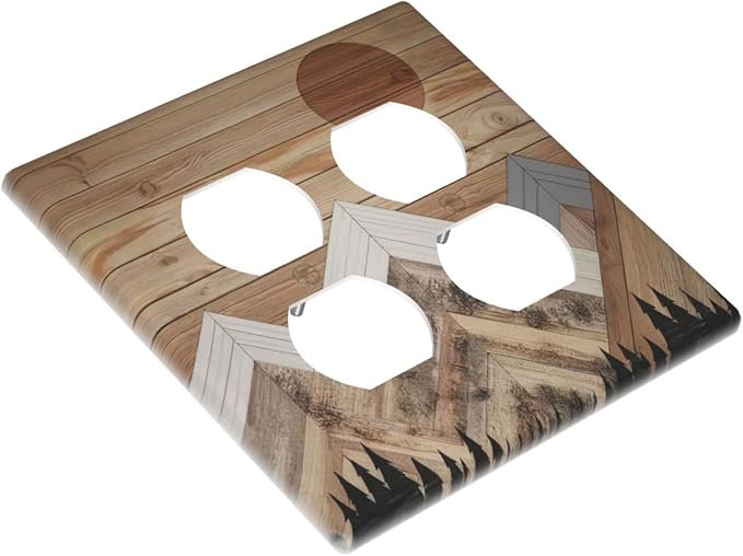 Wooden Planks Mosaic Snow Mountain Sun Outlet Covers 2 Gang Double Duplex - Image 3