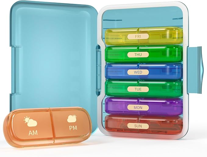 Weekly Pill Organizer 2 Times a Day, 7 Day Pill Box 2 Times, Portable by Codcaw