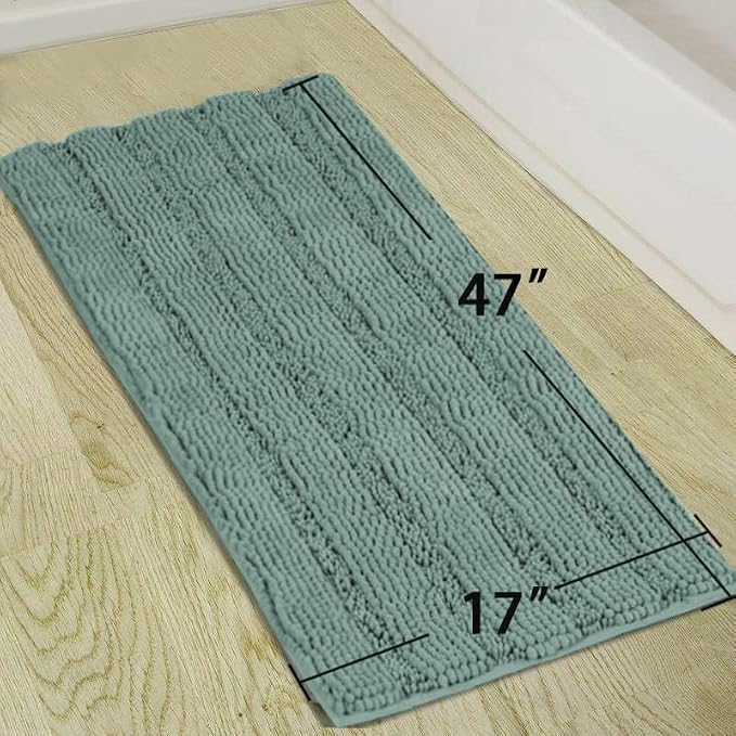 Turquoize Bathroom Runner Extra Long Blue Chenille Bath Rug Non Slip Shaggy - Image 2