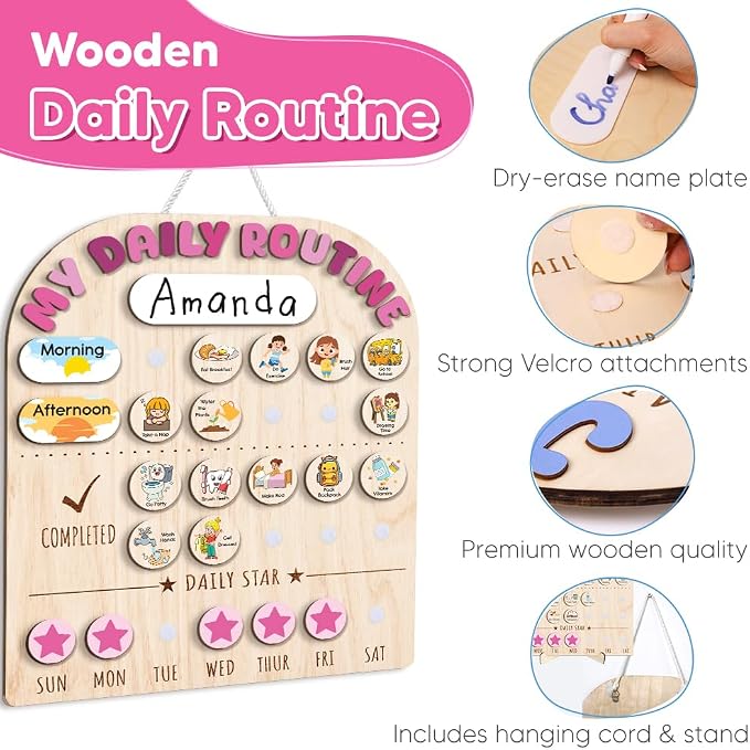 Wooden Daily Routine for Kids, Chore Chart for Toddler, Daily Responsibilities - Image 6
