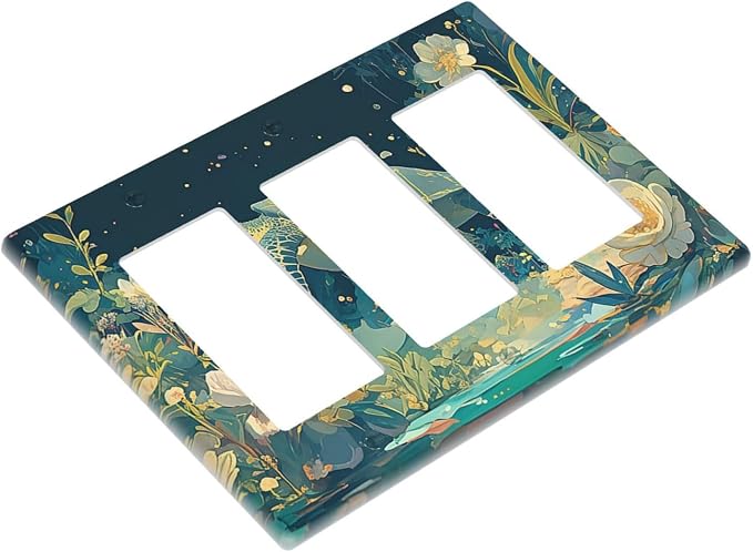 Light Switch Covers Fantasy Sea World Sea Turtle Floral Plant 3 Gang Rocker - Image 3