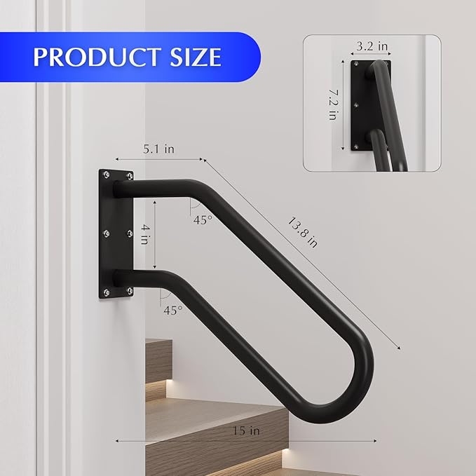 Hand Rails for Outdoor 1-2 Steps, Indoor Stairs, Wall Mount Non-Slip U-Shape - Image 3