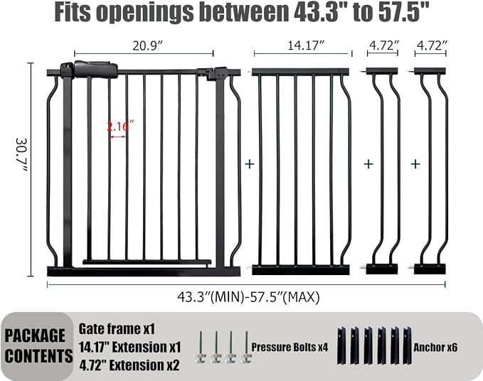 Extra Wide Baby Gate, 52.7-57.5 Inch, Large Walk Through, Pressure Mounted - Image 2