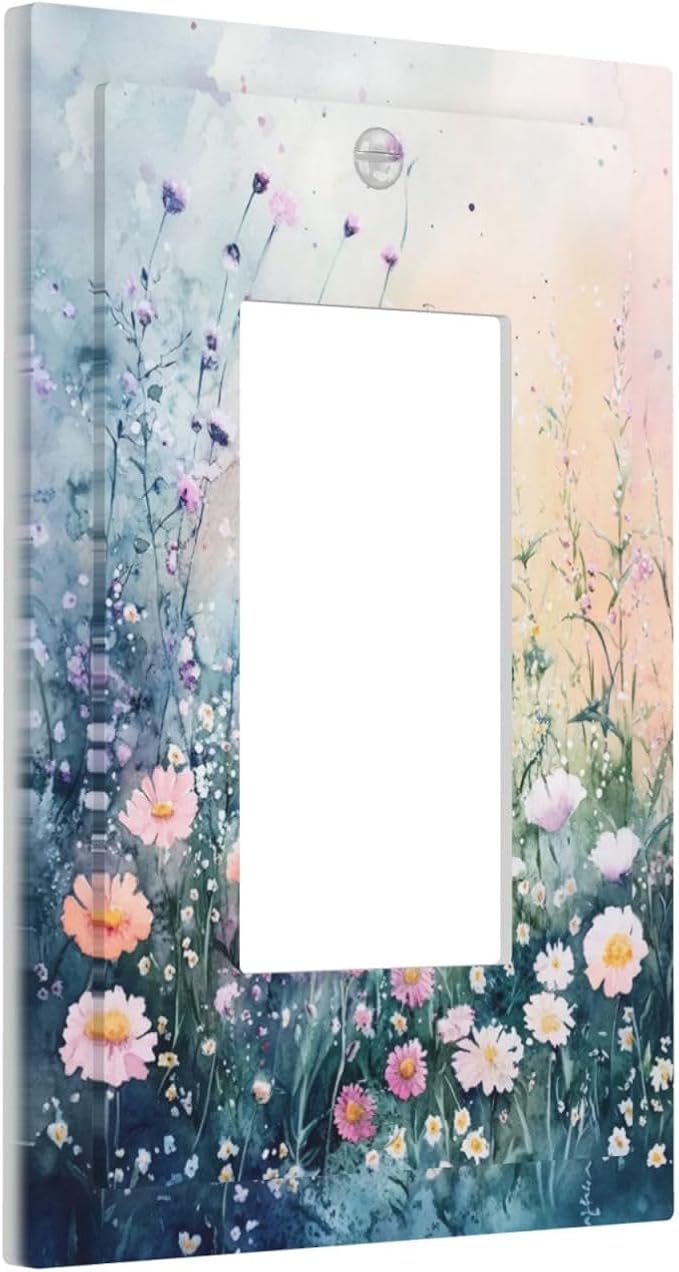 Decorative Outlet Covers Pink Floral Wildflower Green Plants 1 Gang Rocker - Image 2