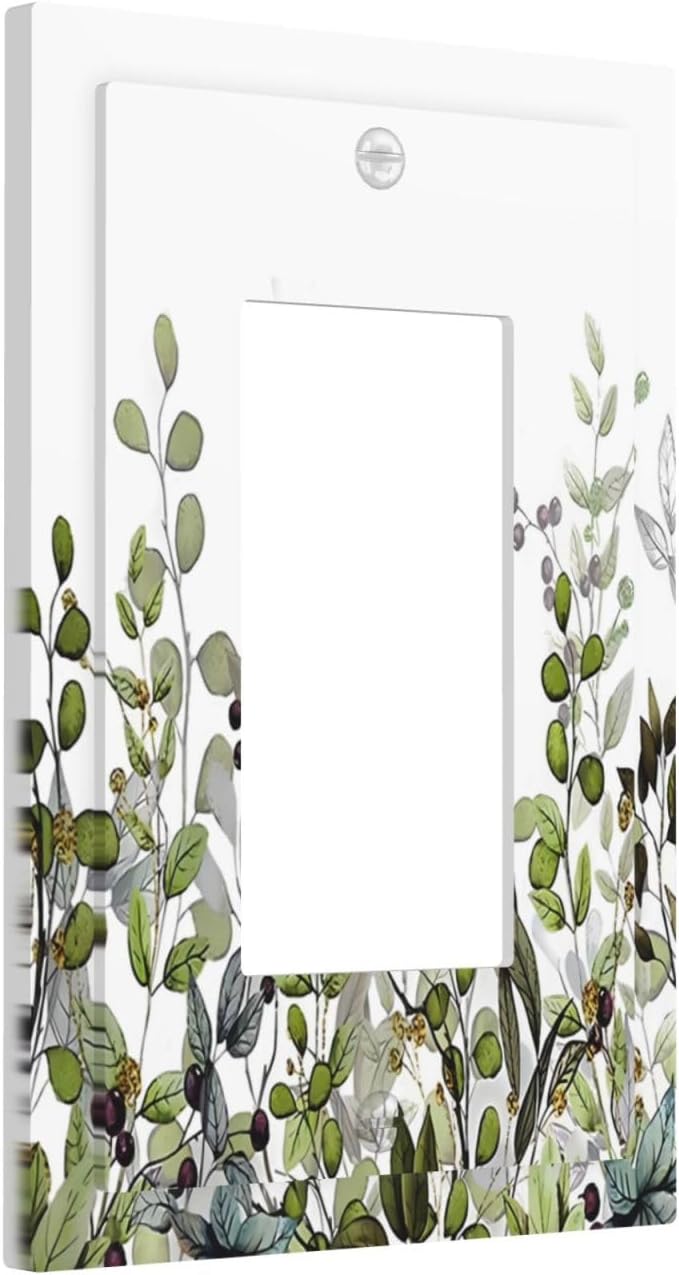 Watercolor Green Eucalyptus Leaves Plants Fruit Decorative Outlet Covers 1 Gang - Image 2