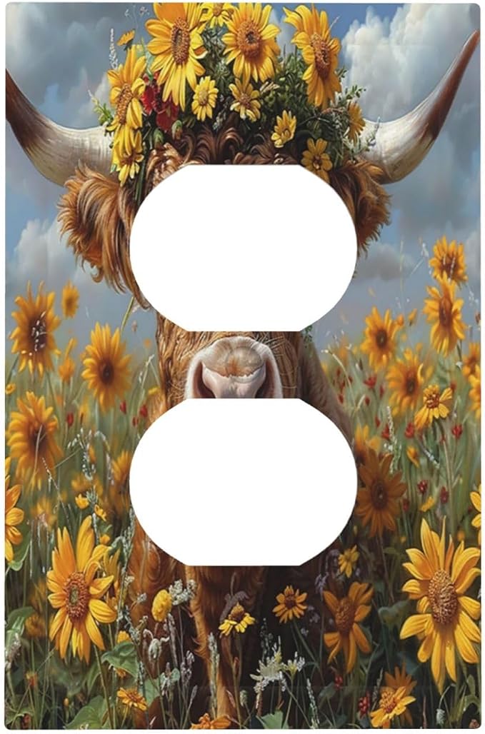Outlet Covers Vintage Sunflower Highland Cow Rustic Art 1 Gang Duplex Wall by LightSwitchCover