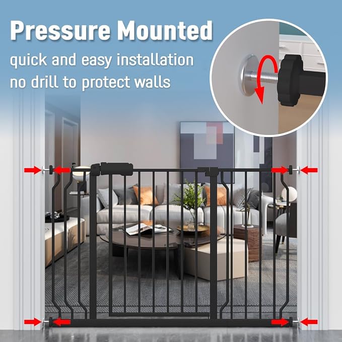 ALLAIBB Extra Wide Pressure Mount Baby Gate Auto Close Black Metal Child Dog - Image 5