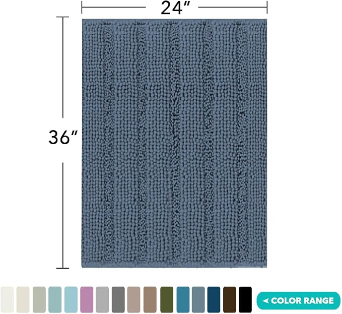 Turquoize Chenille Bath Rugs Shaggy Bathroom Rugs Non Slip Bath Mat - Image 2