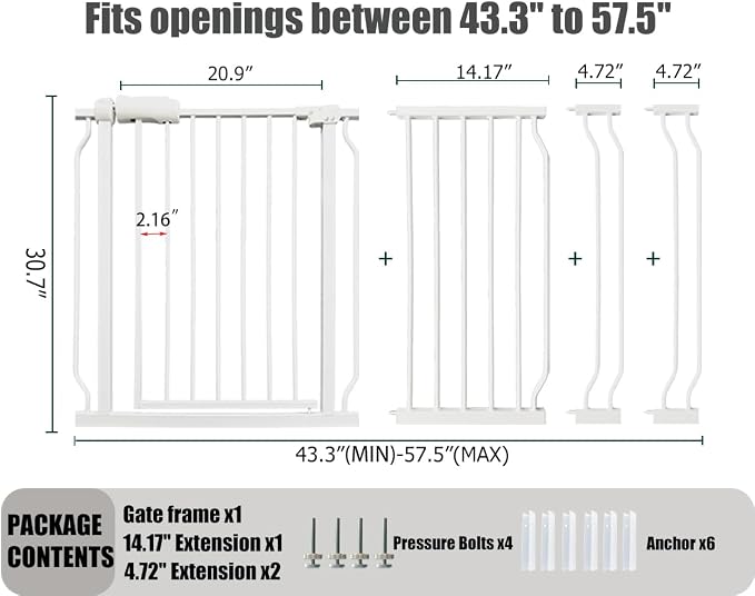Extra Wide Baby Gate, 52.7-57.5 Inch, Large Walk Through, Pressure Mounted - Image 2