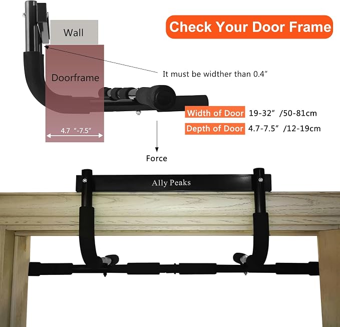Ally Peaks Pull Up Bar for Doorway | Thickened Steel Max Limit 440 lbs Upper - Image 4
