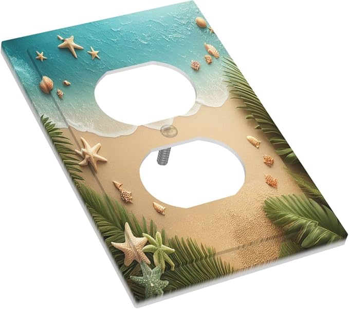 Outlet Covers Summer Beach Themed Starfish Seashells 1 Gang Duplex Wall Plate - Image 3