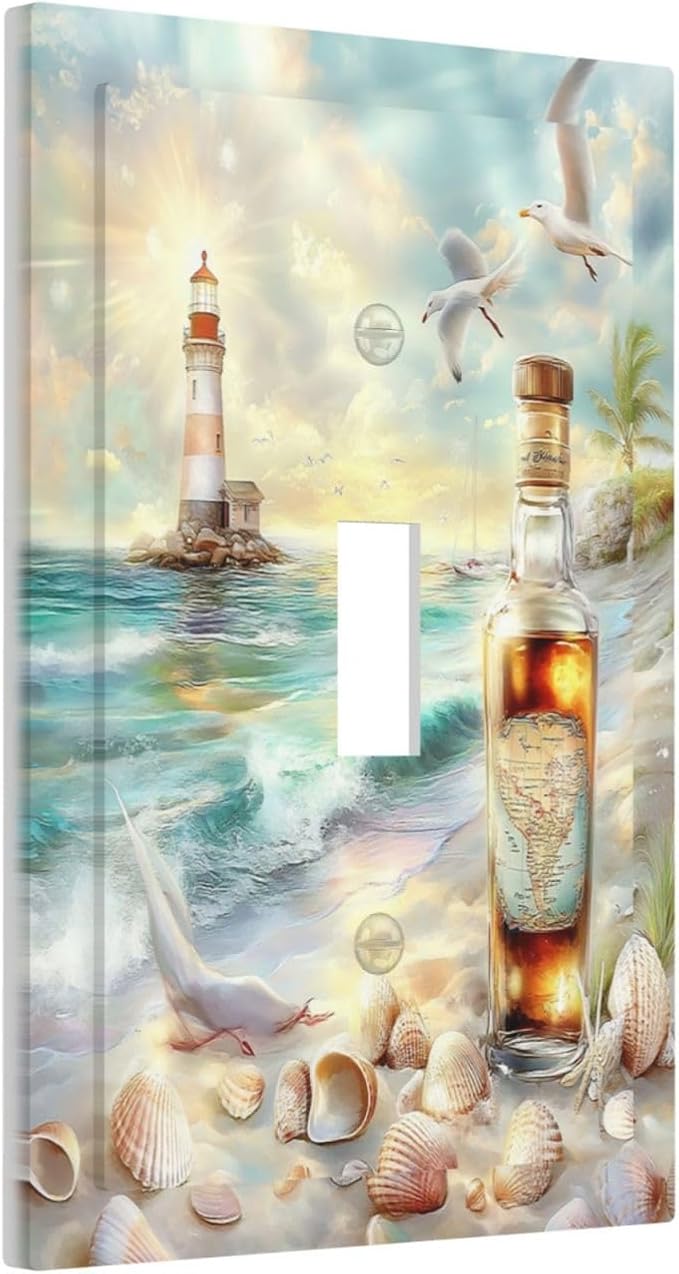 Decorative Light Switch Cover Beach Ocean Lighthouse Seashells 1 Gang Single - Image 2