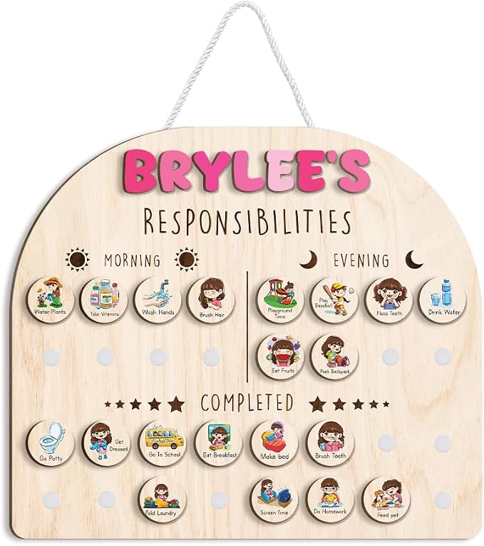 Wooden Chore Chart for Kids Visual Schedule, Routine Chart for Kids, Morning by TinyKidz
